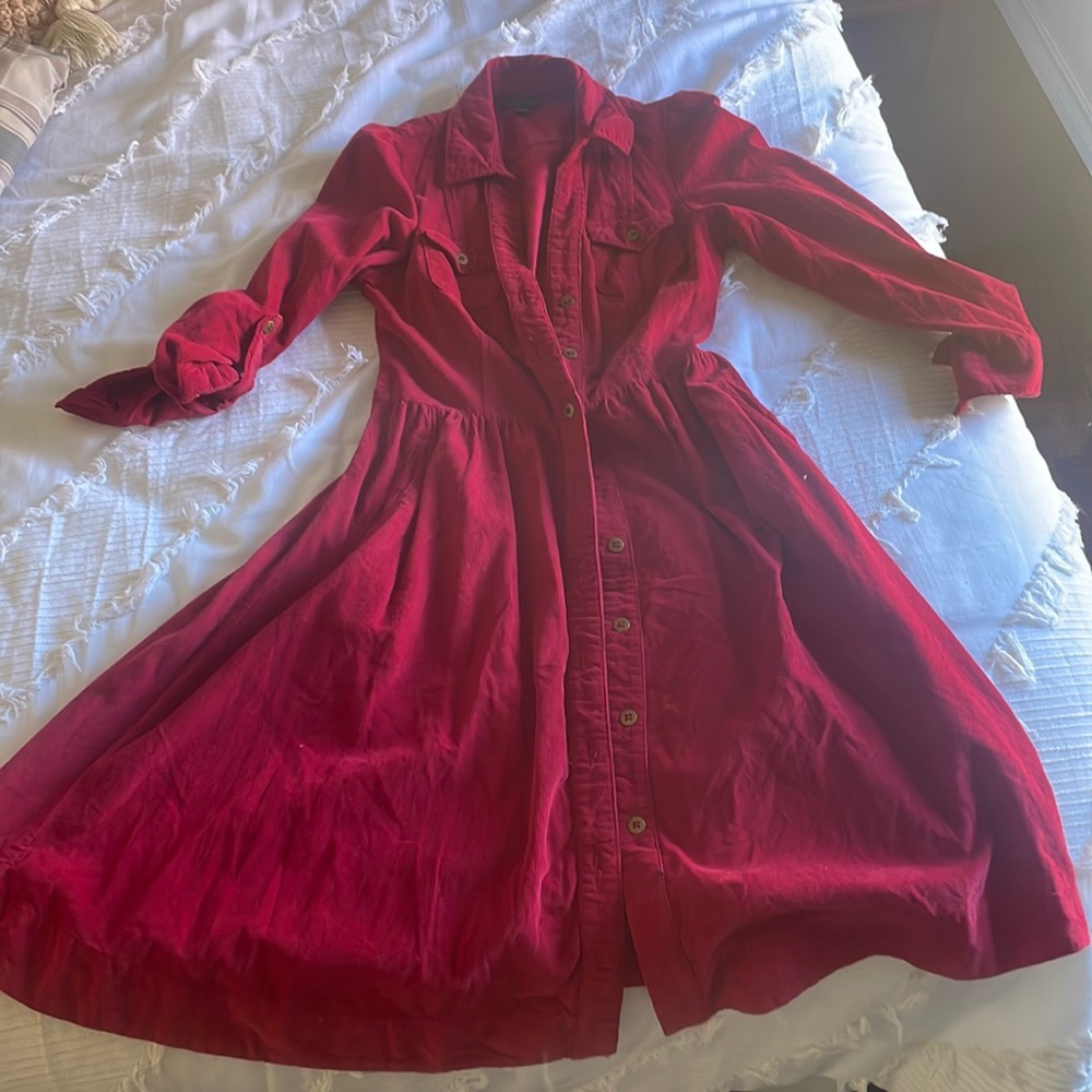 Anthropologie Crimson Button-Front Long Sleeve Shirt Dress